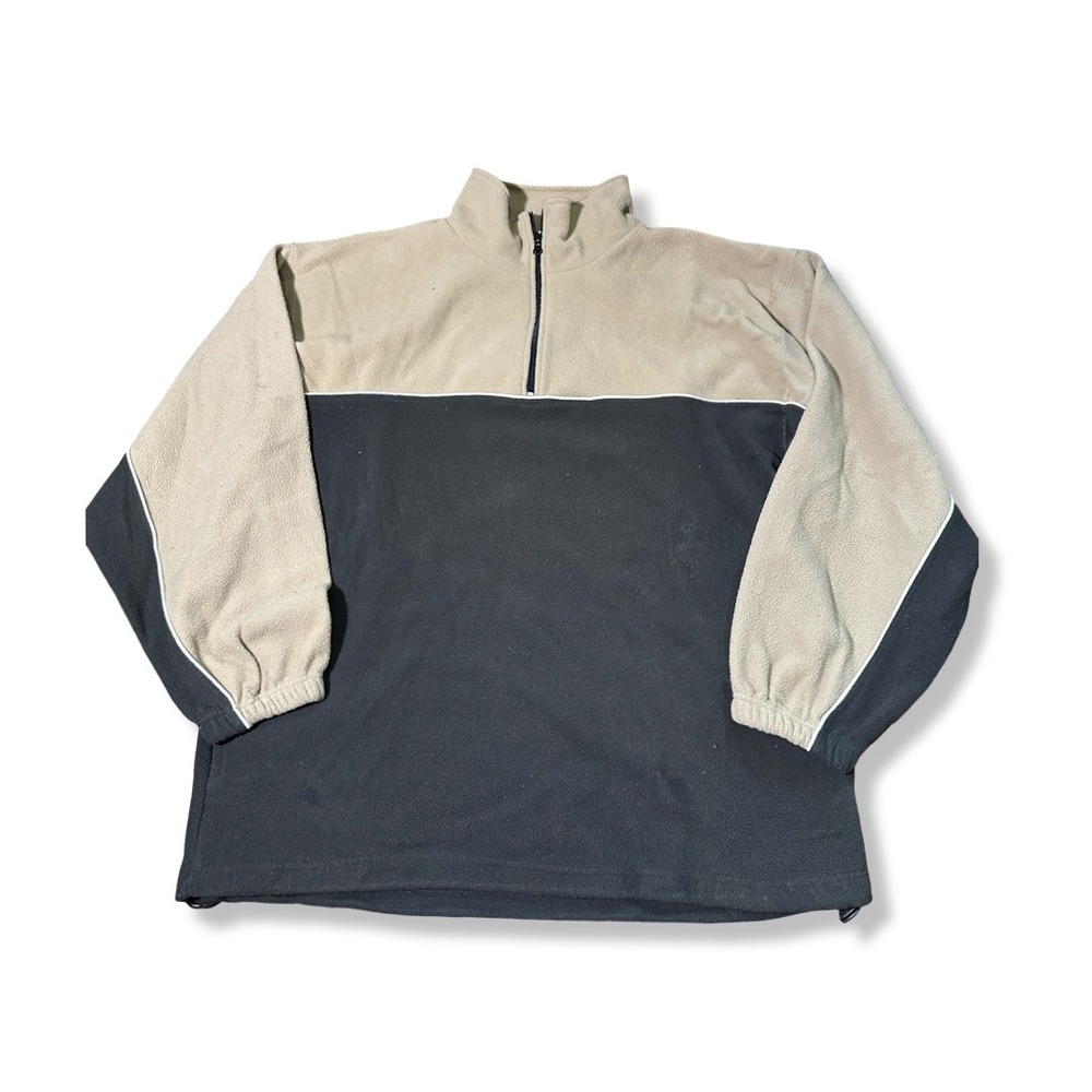 Burnside Fleece Pullover Mens XL Black Tan Excellent Colorblock Quarter Zip Y2K